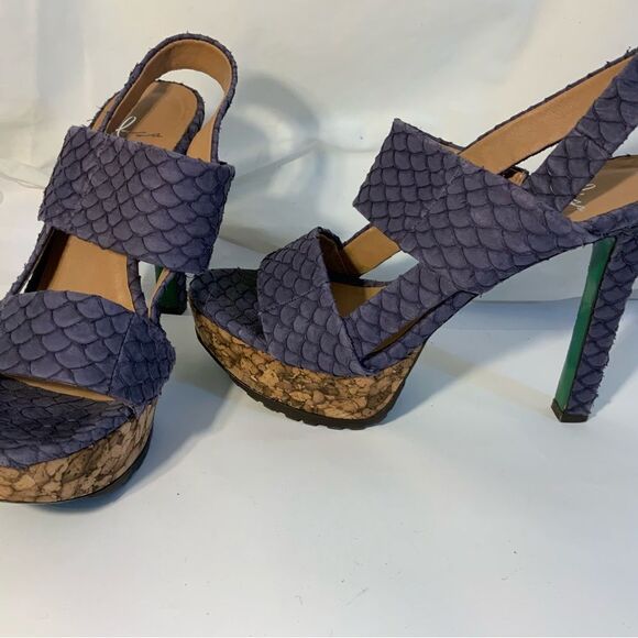 Lisa for Donald Pliner Purple Faux Snakeskin Platform Sandal Heels 6.5M - Picture 4 of 10